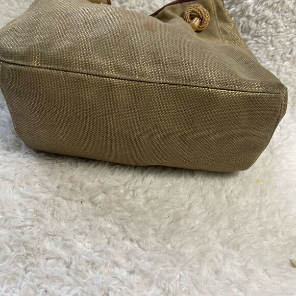 MICHAEL Michael Kors Metallic Khaki /Brown Canvas and Leather Medium Isla Tote - Picture 9 of 16